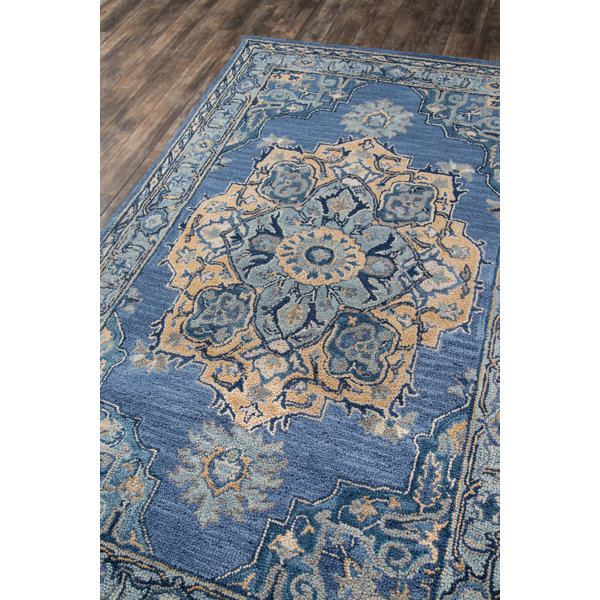 World Menagerie Lancaster Oriental Handmade Tufted Wool Denim Area Rug